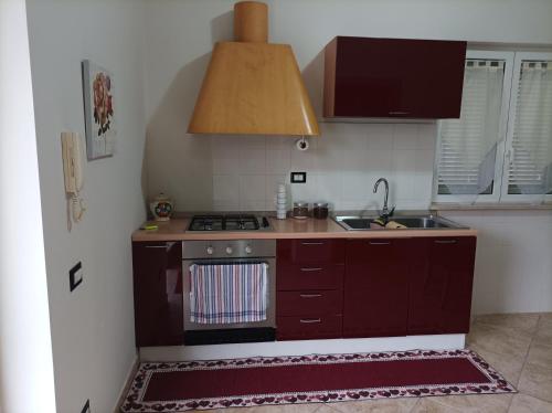 a small kitchen with a stove and a sink at Casa mario in Piedimonte San Germano