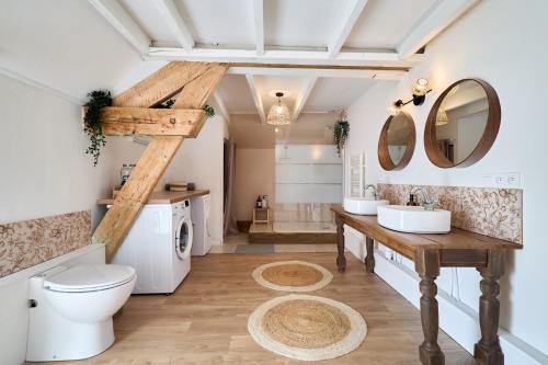 ein Bad mit einem WC und einem Waschbecken in der Unterkunft Le Moulin Saint-Nicolas 