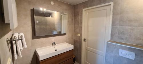 bagno con lavandino e specchio di Luxury Apartment near Utrecht & Amsterdam a Breukelen