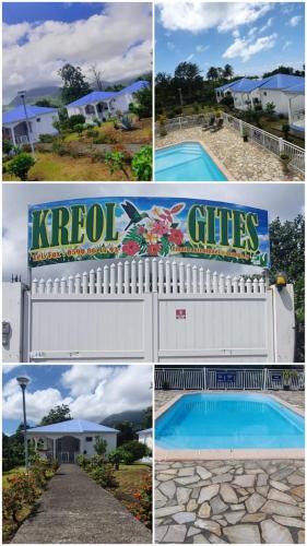 un collage de cuatro fotos de una piscina en Le KREOL'GITES, en Capesterre-Belle-Eau
