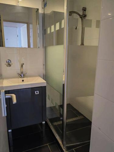 une salle de bain avec une douche, un lavabo et une baignoire dans l'établissement Résidence Grenada - T2 4 couchages LE BARCARES - climatisé, avec accès internet MAE-0611, au Barcarès