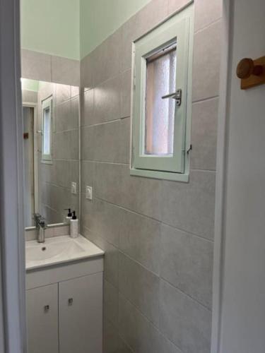 une salle de bain avec un lavabo et un miroir dans l'établissement Appartement cap d'agde, au Cap d'Agde
