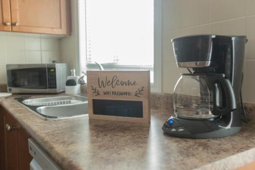 a kitchen counter with a blender and a box on it at Main Floor Luxury Apartment in Vaughan