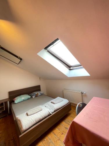 a bedroom with a bed and a skylight at U6 Schöpfwerk Home 9 in Vienna