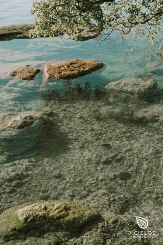 a body of water with rocks in the water at 7 CIELOS BACALAR. in Bacalar