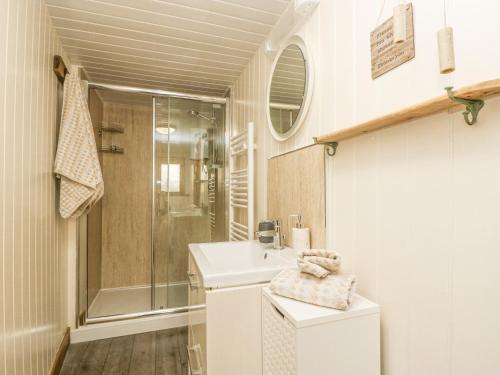 een badkamer met een wastafel en een douche bij The Lily Pad in Camborne