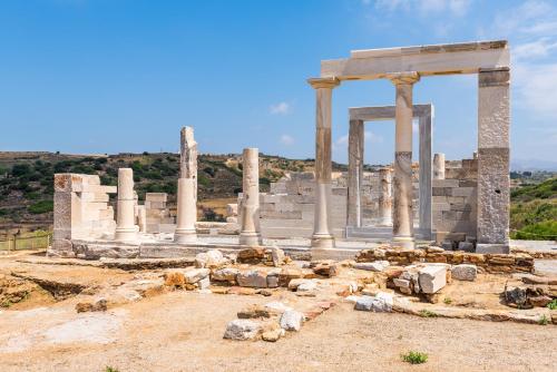 an ancient temple with columns on top of a hill at Harmony Luxury Villas Naxos in Naxos Chora