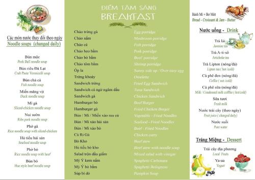 a menu for the biryani restaurant at Binh An Village Resort in Da Lat