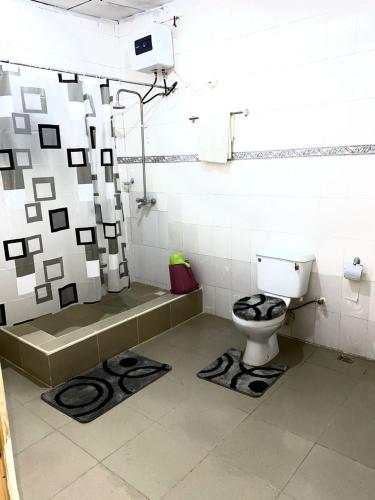 a bathroom with a toilet and a shower at APARTMENT 30A in Abuja