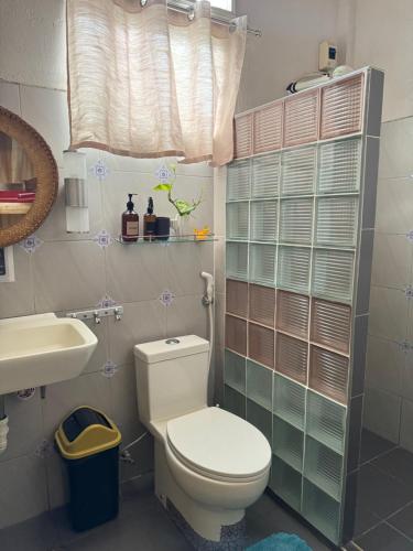 a bathroom with a toilet and a sink at Villa Skanderbeg Guest House in Puerto Princesa City