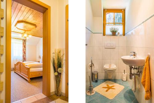 a bathroom with a sink and a toilet in a room at Kesselmannhof in Faistenau 
