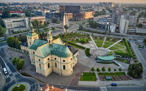 an aerial view of a building in a city at Apartament Karoliny 2 self check-in, parking in Rzeszów