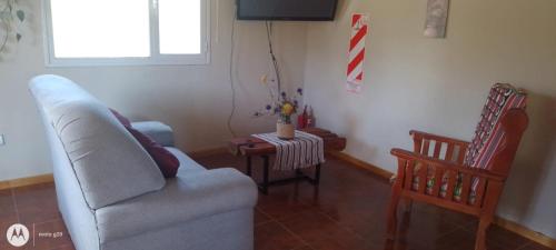 - un salon avec un canapé et une chaise dans l'établissement El cahuquen casa 2 dormitorios, à Junín de los Andes