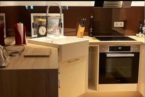 Η κουζίνα ή μικρή κουζίνα στο Tolle Inselwohnung mit Seeblick