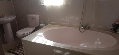 Un baño con bañera, inodoro y lavabo. en Tsoga Odire guest House, en Ledig