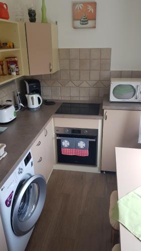 A kitchen or kitchenette at Aquarius Apartman