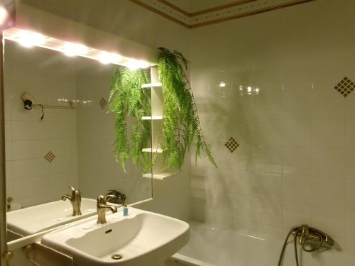La salle de bains est pourvue d'un lavabo, d'une baignoire et d'un miroir. dans l'établissement Residance Park, à Grignano