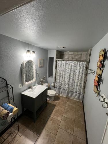 布爾海德市的住宿－River view Lazy Casa，一间带水槽和卫生间的浴室