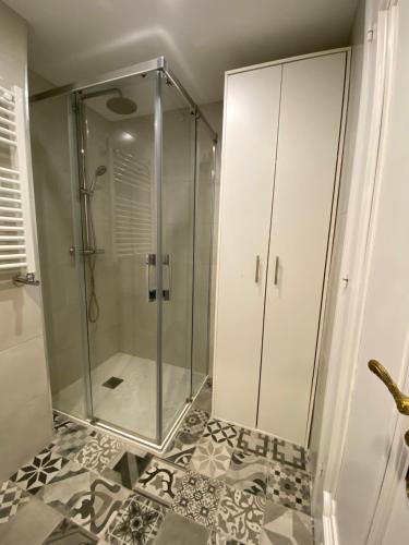 奧維多的住宿－Apartamento Oviedo Centro，浴室里设有玻璃门淋浴