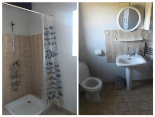 2 Bilder eines Badezimmers mit Dusche und WC in der Unterkunft Gîte de France Gîte de la xaintrie 2 épis - Gîte de France 4 personnes 534 in Servières-le-Château