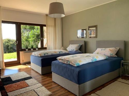 1 Schlafzimmer mit 2 Betten und einem Fenster in der Unterkunft Apartment in Schotten-Betzenrod 