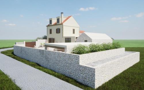 a rendering of a house with a stone wall at Villa on Biševo - transfer and car included, 5 min to the sea in Polje