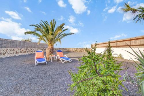 two chairs and a palm tree in a yard at Casa Filale Sun and Relax in Lajares