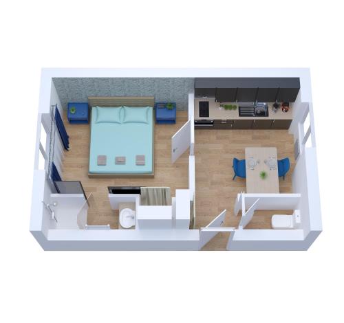 a rendering of a small apartment with a bedroom at Appartements à Lorient - Tout confort - Internet Fibre - NOUVEAU in Lorient