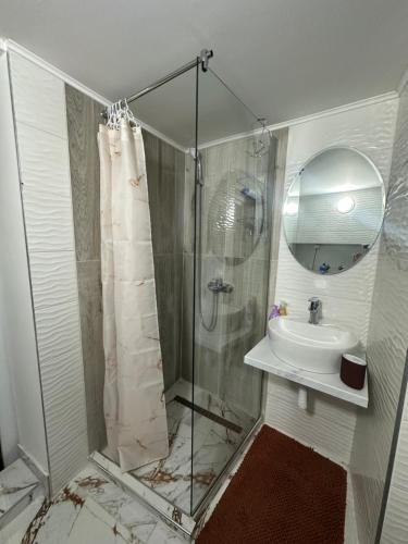 bagno con doccia e lavandino di Apartman Lili a Cetinje (Cettigne)