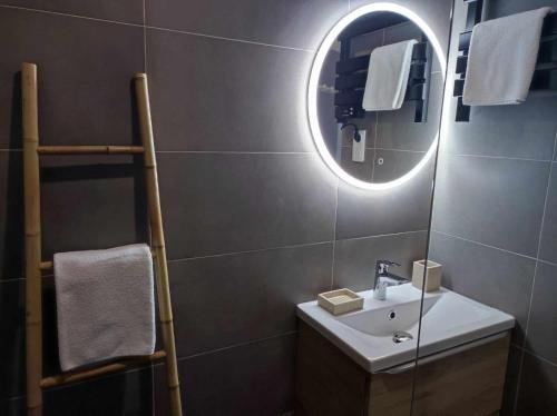 une salle de bain avec un lavabo et un miroir dans l'établissement Studio 