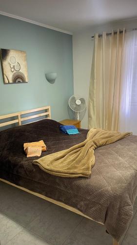 a bed with a blanket on it in a bedroom at Apartamento Limões in Carvoeiro