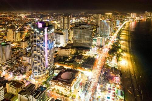 an aerial view of a city at night at KA CAPITAL PANORAMA APARTMENT in Nha Trang