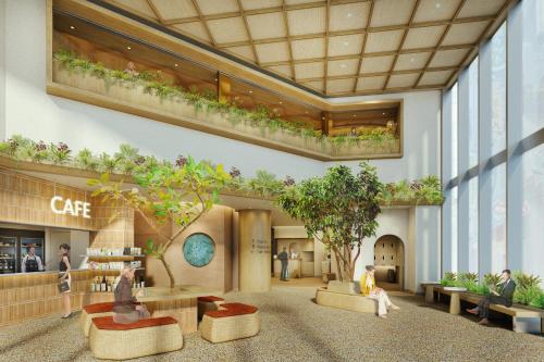 a rendering of the lobby of a shopping mall at Mitsui Garden Hotel Ginza Tsukiji in Tokyo