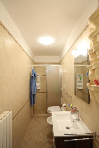 a bathroom with a shower and a toilet and a sink at Appartamento Sant'Antonio in Castro di Lecce
