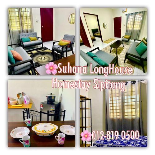 un collage de sala de estar y comedor en Suhana LongHouse HomeStay Sipitang en Sipitang