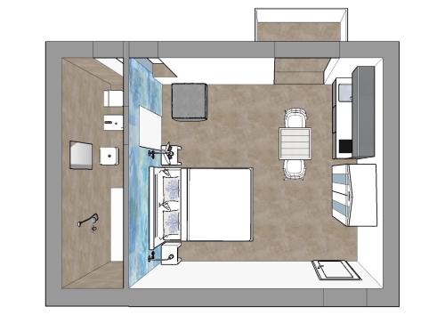 a drawing of a bathroom with a floor plan at Aparthotel Daniel in Bellaria-Igea Marina