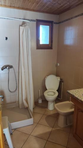 une salle de bain avec toilettes et douche dans l'établissement Maison Cal Vi, à Saint-Pierre-dels-Forcats