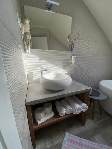 a bathroom with a sink and a mirror at Cetatuia in Măgura