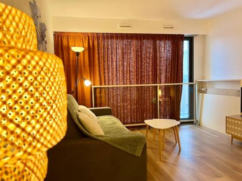 un salon avec un canapé et une table dans l'établissement STELA - Studio cœur de Reims, à Reims