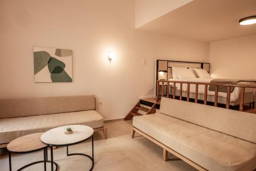 a living room with a couch and a bunk bed at Casa Veneta in Chania