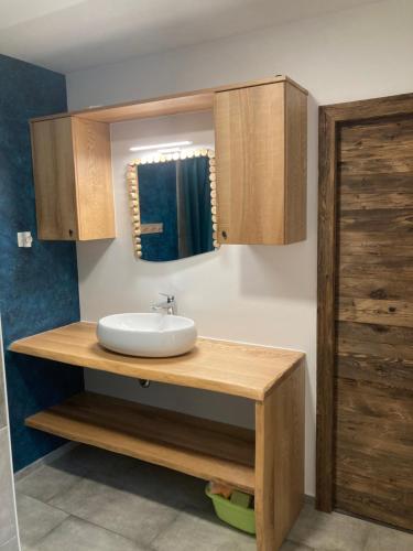 ein Bad mit einem Waschbecken und einem Spiegel in der Unterkunft Paradise Oasis holiday house in Gornji Grad