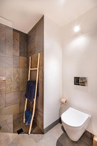 a bathroom with a toilet and a towel ladder at VIVA Douro Countryside Lodge in Cinfães