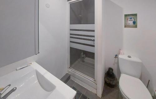 a white bathroom with a shower and a toilet at 3 Bedroom Lovely Home In Dunkerque in Dunkerque