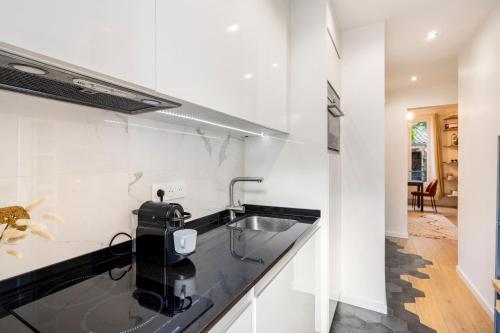a kitchen with a sink and a counter at Appartement Puteaux la Defense in Puteaux