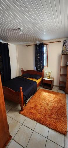 1 dormitorio con 2 camas y alfombra en La PAPAYERAIE, en Le Marin