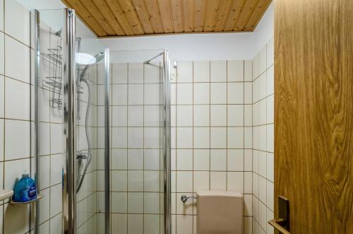 y baño con ducha y aseo. en Ruheinsel en Schweiburg