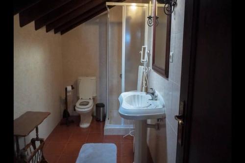 a bathroom with a sink and a toilet at Vila Nova in Vila Franca do Campo
