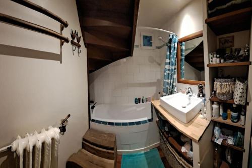 uma casa de banho com um lavatório e uma banheira em Entire house with garden special for Olympique game 2024 em Ivry-sur-Seine