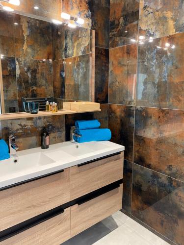 a bathroom with a sink and a shower at CHAMBRES D'HOTES Chez Nicole et Christian in Villaz