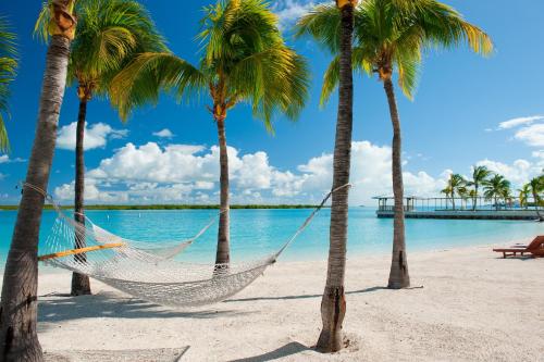 a hammock on a beach with palm trees at Blue Haven Resort- All Inclusive in Grace Bay